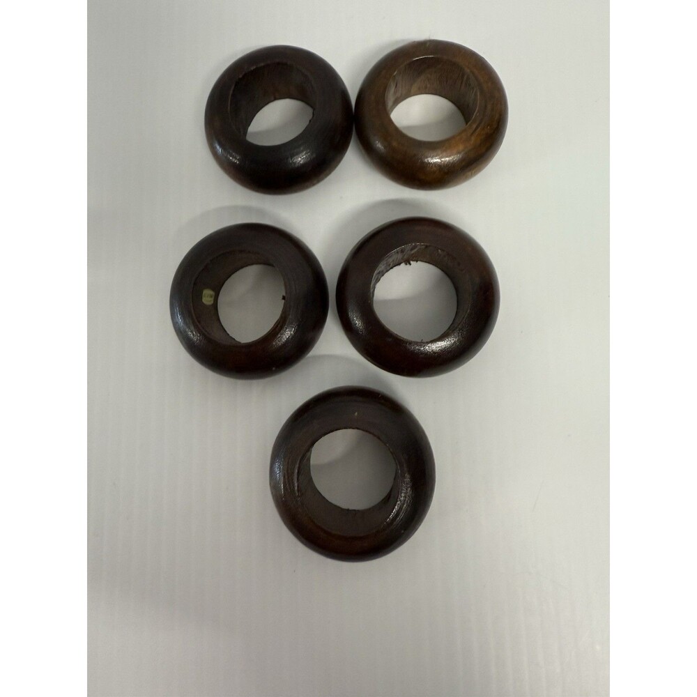 Set of 4 Vintage Wood Napkin Rings Bamboo Made In Taiwan Round Retro Dining